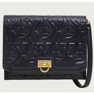 Salvatore Ferragamo Black Leather Trifolio Bag